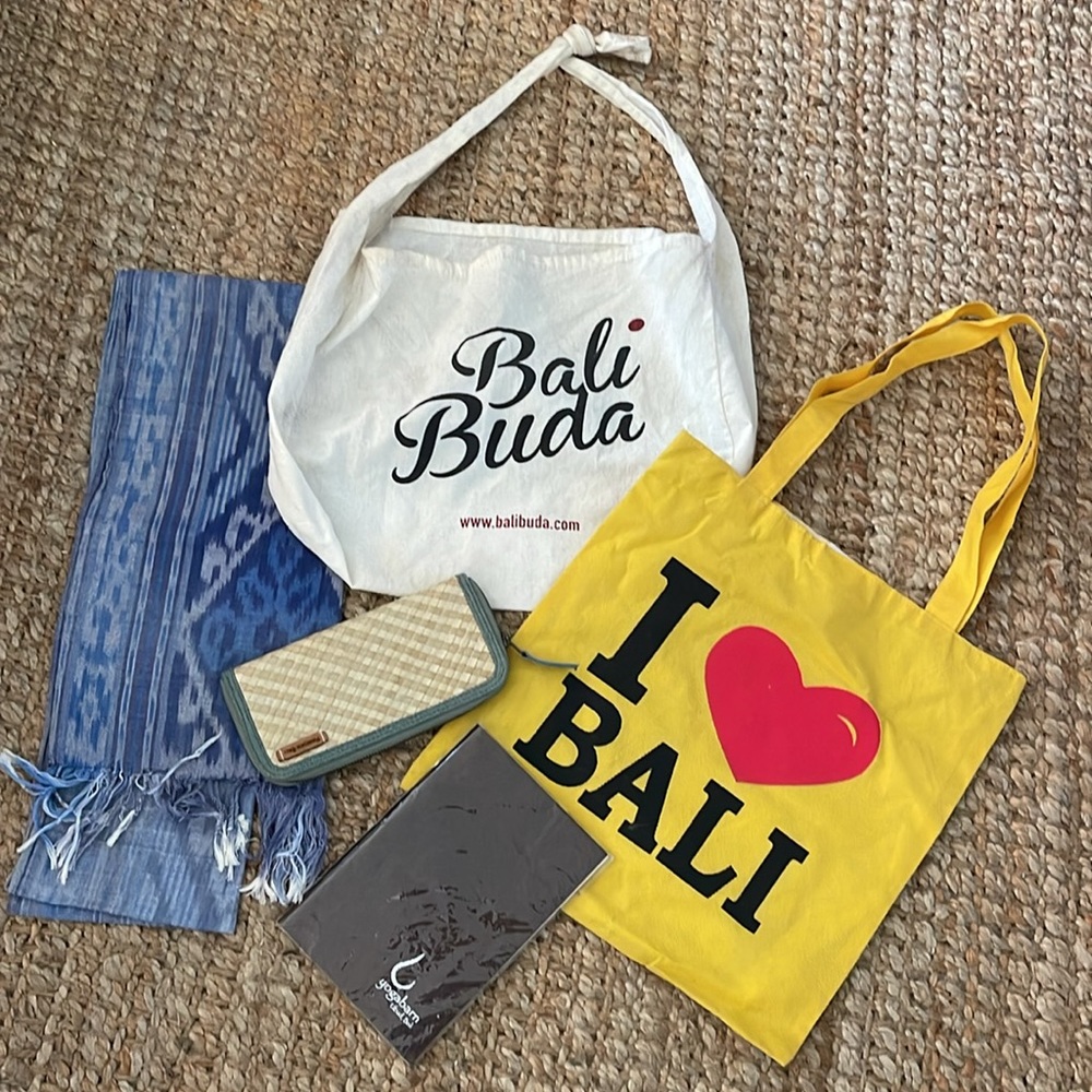 BALI TAPESTRIES VASE, YOGA BARN JOURNA , BAMBOO  WALLET, BALI TOTE BAGS BUNDLE